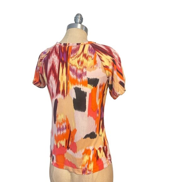 SoCa by St. John Colorful Abstract Silk Top Petite P - Picture 3 of 5